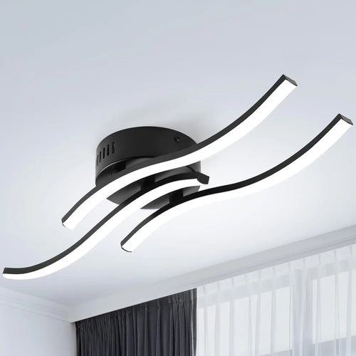 Contemporary LED Ceiling Light Fixture - Black, Curved Design, 3-Light, Modern Home Lighting — Main Image