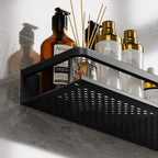 Modern Wall-Mounted Bathroom Shelf Organizer Black Metal 2-Tier Storage Rack — Image 4