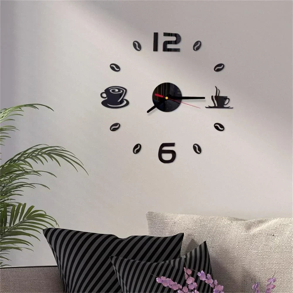 Modern 3D DIY Coffee Cup Wall Clock Acrylic Decorative Timepiece for Living Room Kitchen — Image 2