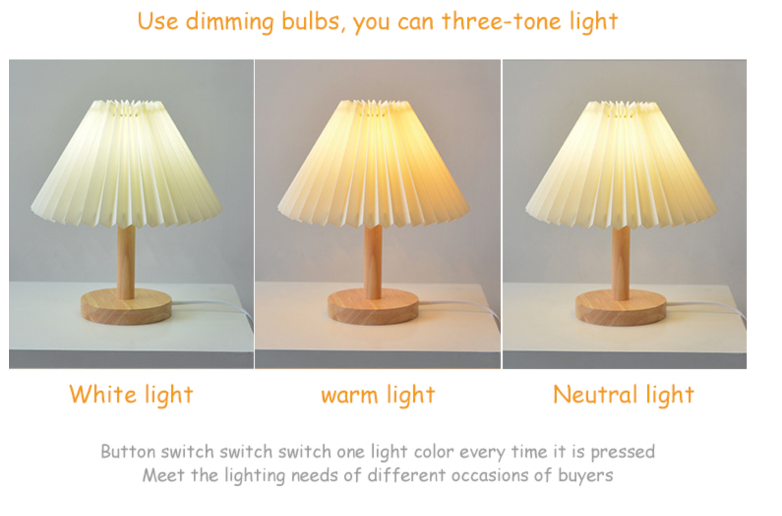 Elegant Wooden Table Lamp with Pleated Shade - Beige & White, Solid Wood, 27cm/32cm — Image 17
