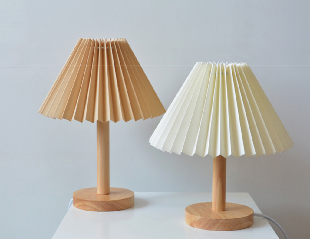 Elegant Wooden Table Lamp with Pleated Shade - Beige & White, Solid Wood, 27cm/32cm — Image 15