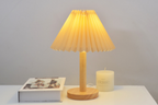 Elegant Wooden Table Lamp with Pleated Shade - Beige & White, Solid Wood, 27cm/32cm — Image 13