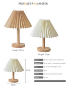 Elegant Wooden Table Lamp with Pleated Shade - Beige & White, Solid Wood, 27cm/32cm — Image 18