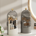 Luxury Makeup Brush Holder Rotating Cover Glass Acrylic Organizer Gold Accent — Image 6
