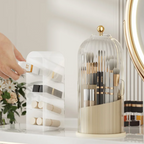 Luxury Makeup Brush Holder Rotating Cover Glass Acrylic Organizer Gold Accent — Image 3
