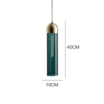 Contemporary Cylinder Glass Pendant Light Fixture – Clear & Blue, 40cm Height, 10cm Diameter — Image 13