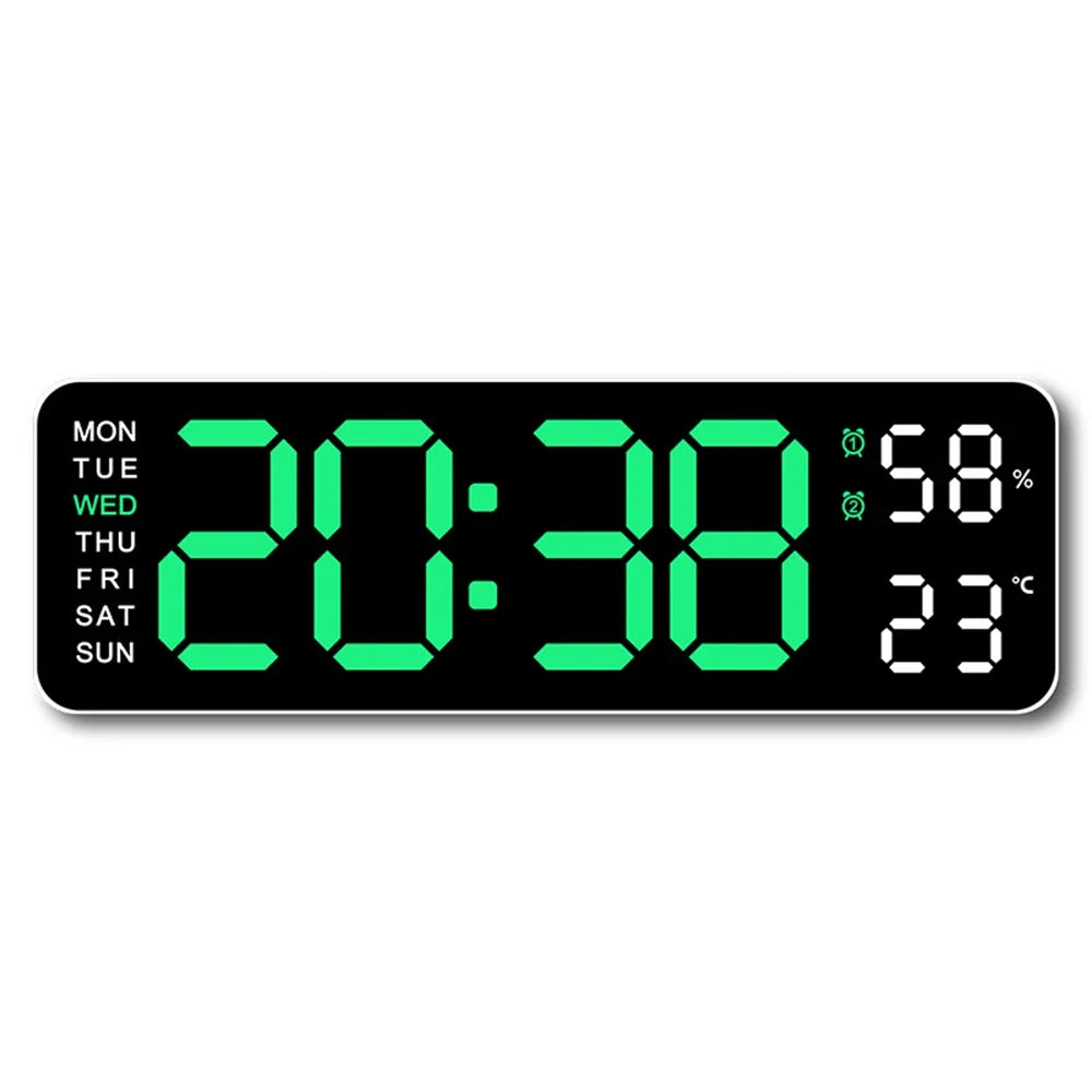 Digital Wall Clock LED Display with Temperature Humidity Dual Alarm Adjustable Brightness Modern Home Decor — Image 7