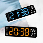 Digital Wall Clock LED Display with Temperature Humidity Dual Alarm Adjustable Brightness Modern Home Decor — Image 4