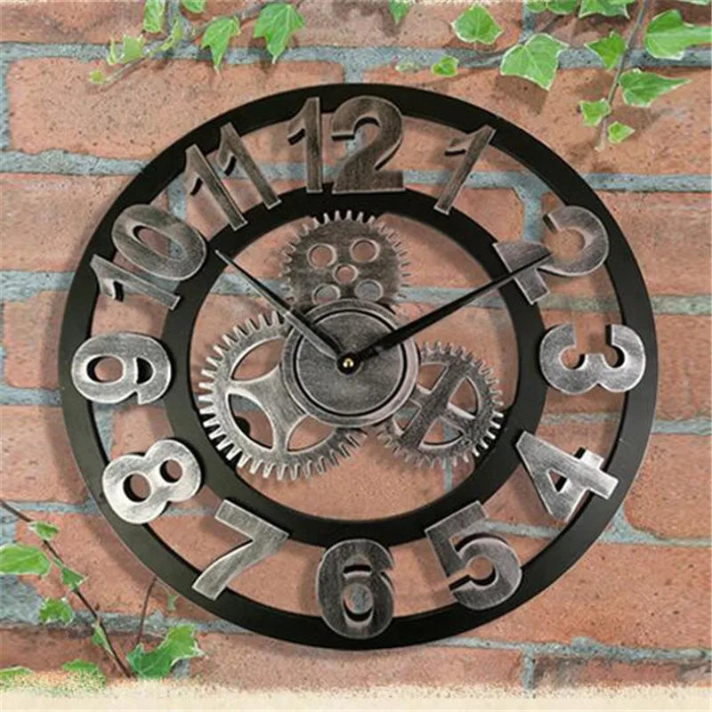 Industrial Gear Wall Clock Metal Steampunk Roman Numerals Vintage Decor — Image 4
