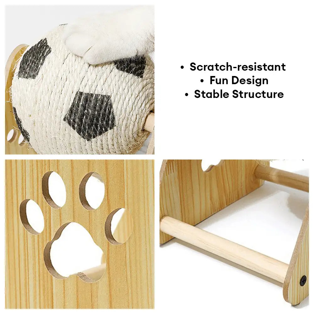 Interactive Cat Toy Scratching Ball Wood Frame Sisal Rope Fun Design Durable Pet Play — Image 4