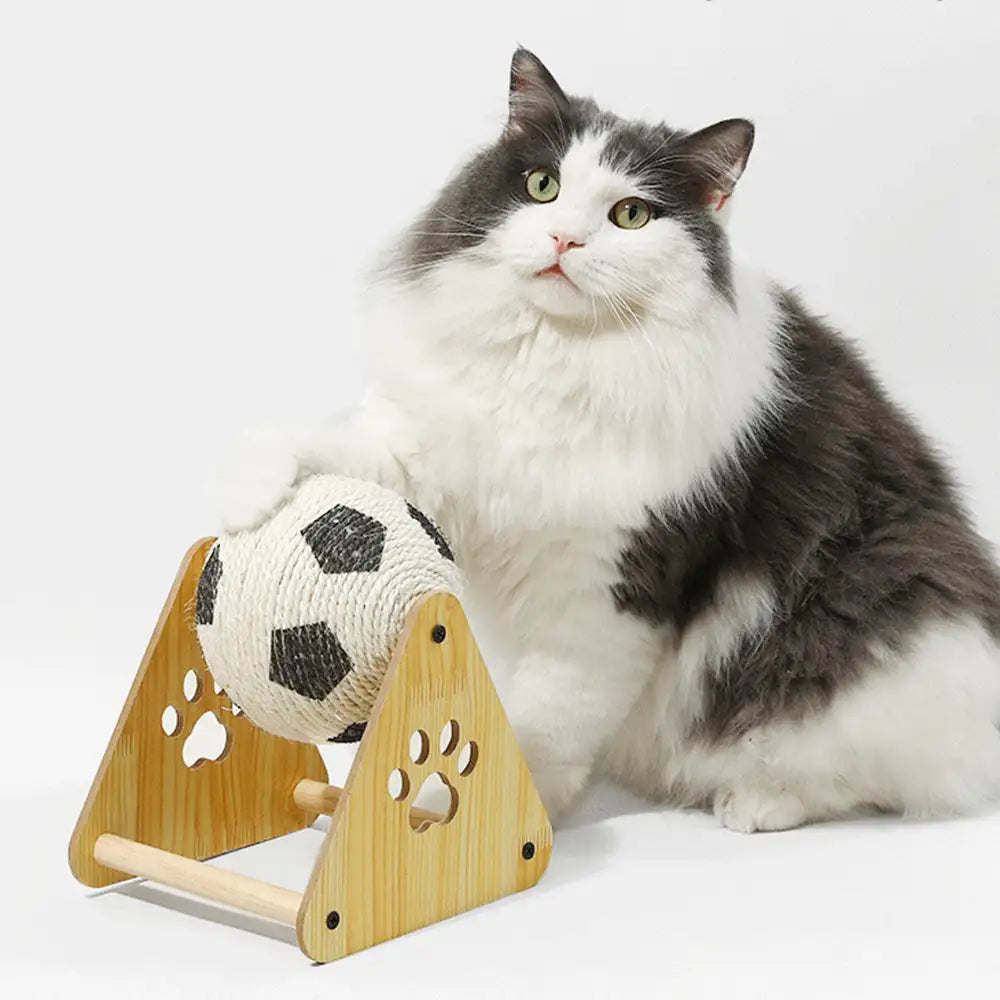 Interactive Cat Toy Scratching Ball Wood Frame Sisal Rope Fun Design Durable Pet Play — Main Image