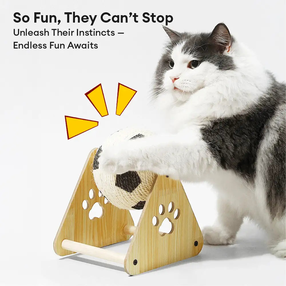 Interactive Cat Toy Scratching Ball Wood Frame Sisal Rope Fun Design Durable Pet Play — Image 3