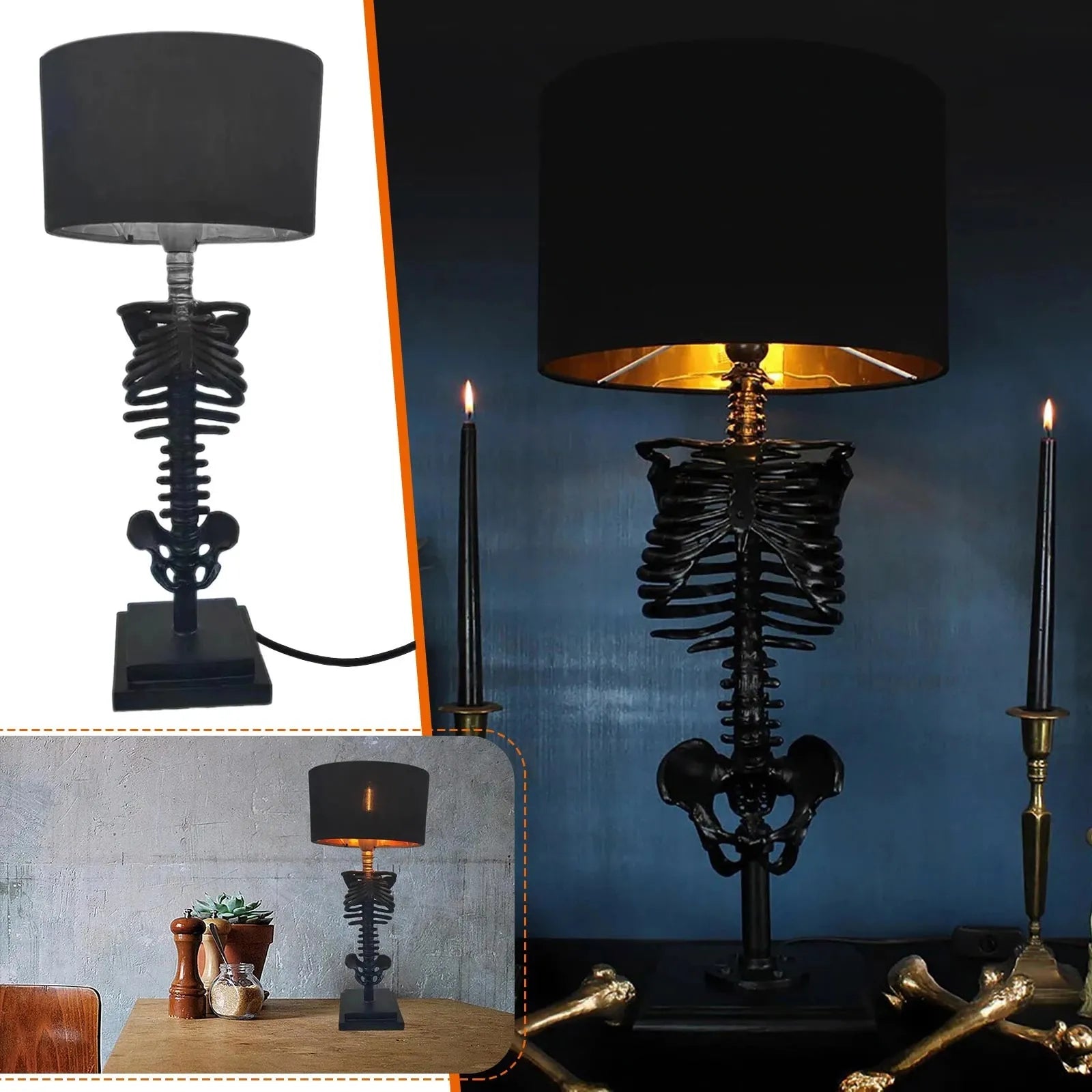 Skeleton Table Lamp Gothic Resin Black Decorative Lighting — Image 3