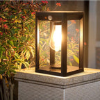 Solar LED Outdoor Lantern Black Metal Motion Sensor Waterproof 26cm Garden Light — Main Image