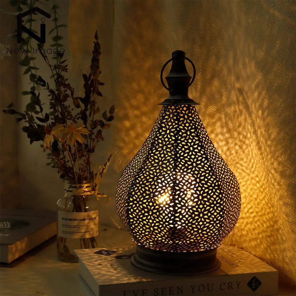 New Image Moroccan Style Metal Table Lamp Black Intricate Cutout Design Ambient Lighting — Main Image