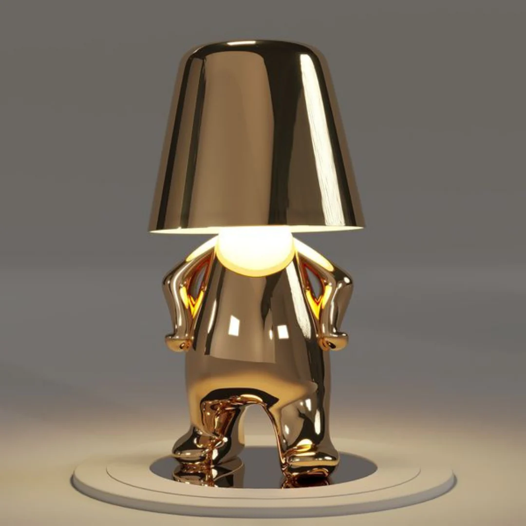 Modern Decorative Table Lamp Human Figure Metal Finish Gold Silver — Main Image