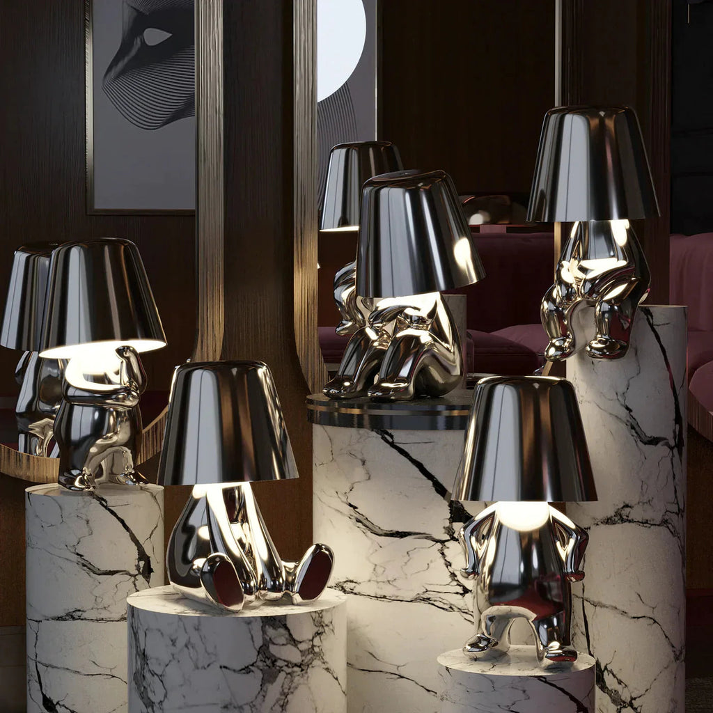 Modern Decorative Table Lamp Human Figure Metal Finish Gold Silver — Image 2