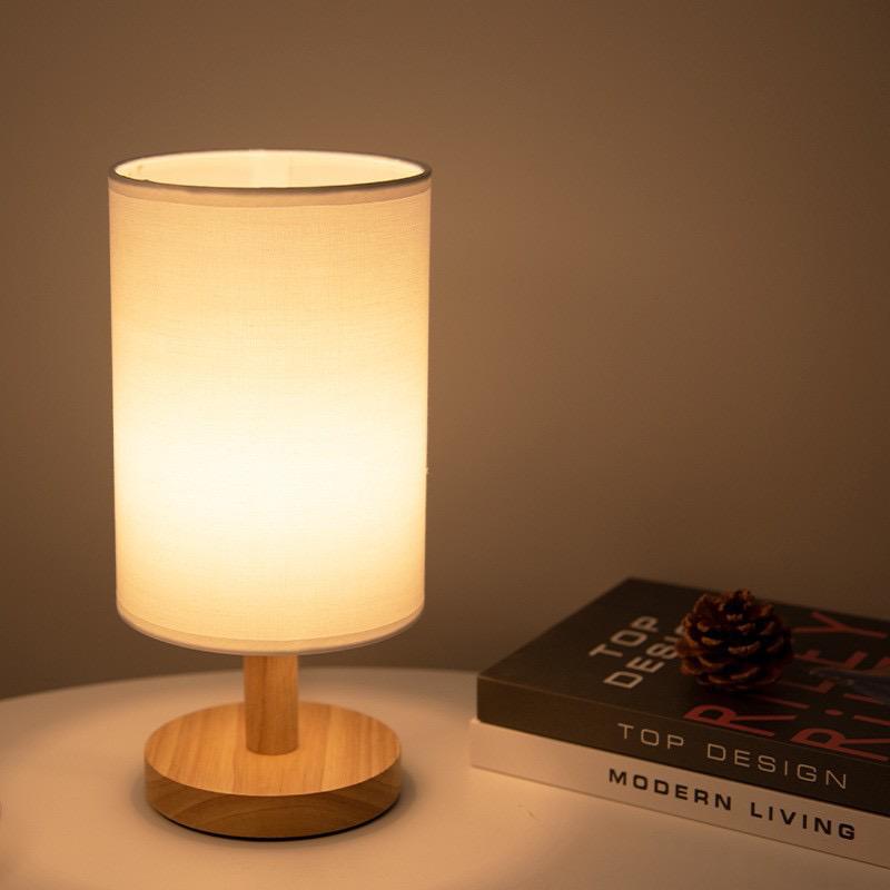 Modern Wooden Table Lamp with Minimalist Fabric Shade for Bedroom and Living Room Decor — Main Image