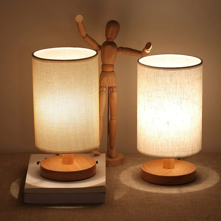 Modern Wooden Table Lamp with Minimalist Fabric Shade for Bedroom and Living Room Decor — Image 2