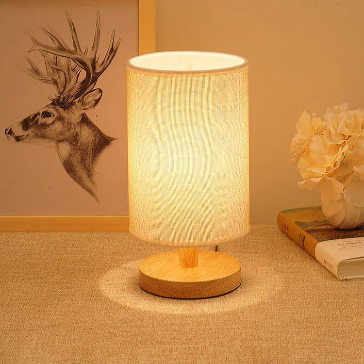 Modern Wooden Table Lamp with Minimalist Fabric Shade for Bedroom and Living Room Decor — Image 6