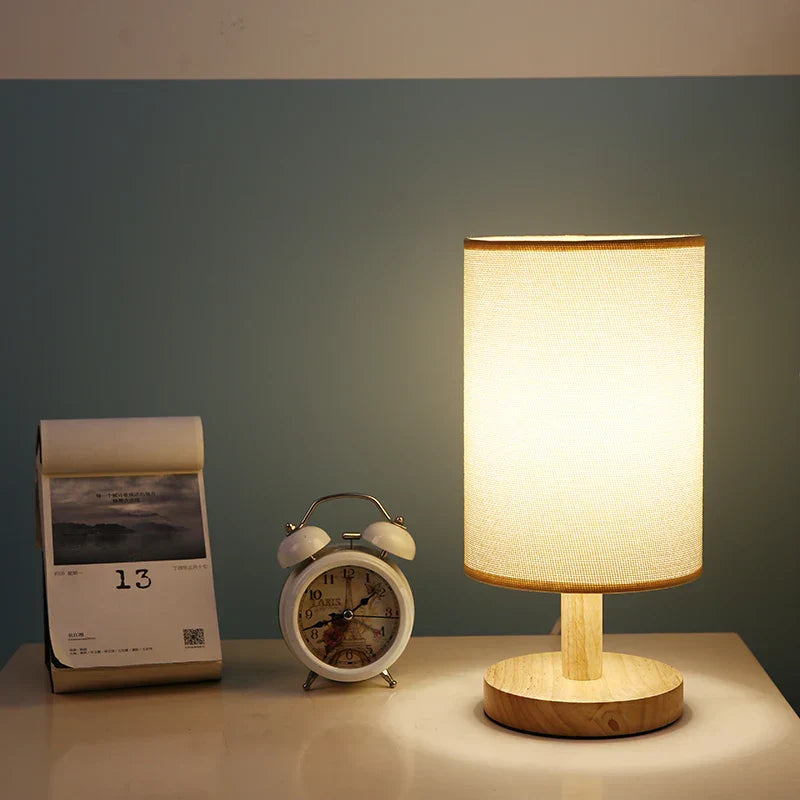 Modern Wooden Table Lamp with Minimalist Fabric Shade for Bedroom and Living Room Decor — Image 9