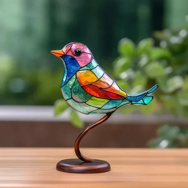 Handcrafted Stained Glass Bird Figurine Set Multicolor Home Decor Art Sculpture — Main Image