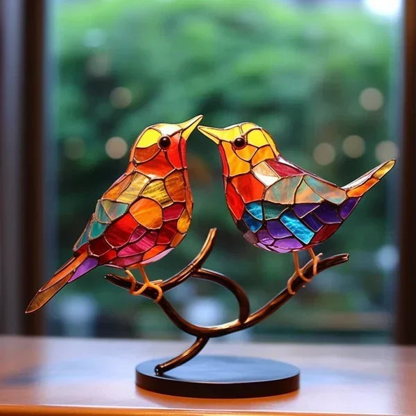 Handcrafted Stained Glass Bird Figurine Set Multicolor Home Decor Art Sculpture — Image 2