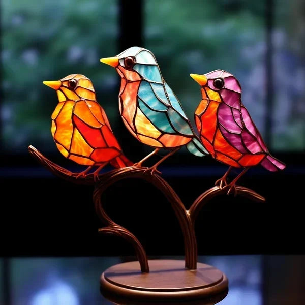 Handcrafted Stained Glass Bird Figurine Set Multicolor Home Decor Art Sculpture — Image 4