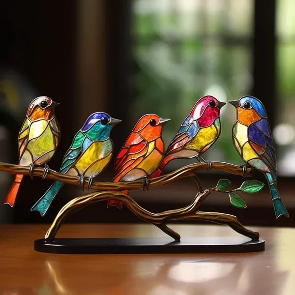 Handcrafted Stained Glass Bird Figurine Set Multicolor Home Decor Art Sculpture — Image 5