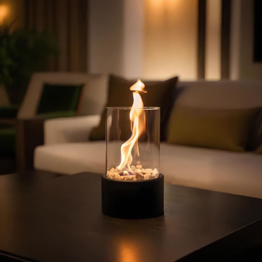 Glass Tabletop Fire Pit Portable Bioethanol Fireplace Indoor Outdoor Use — Main Image