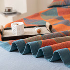 Luxury Cotton Quilt Set Geometric Pattern Orange Blue King Size Soft Breathable Bedding with Pillow Shams — Image 9