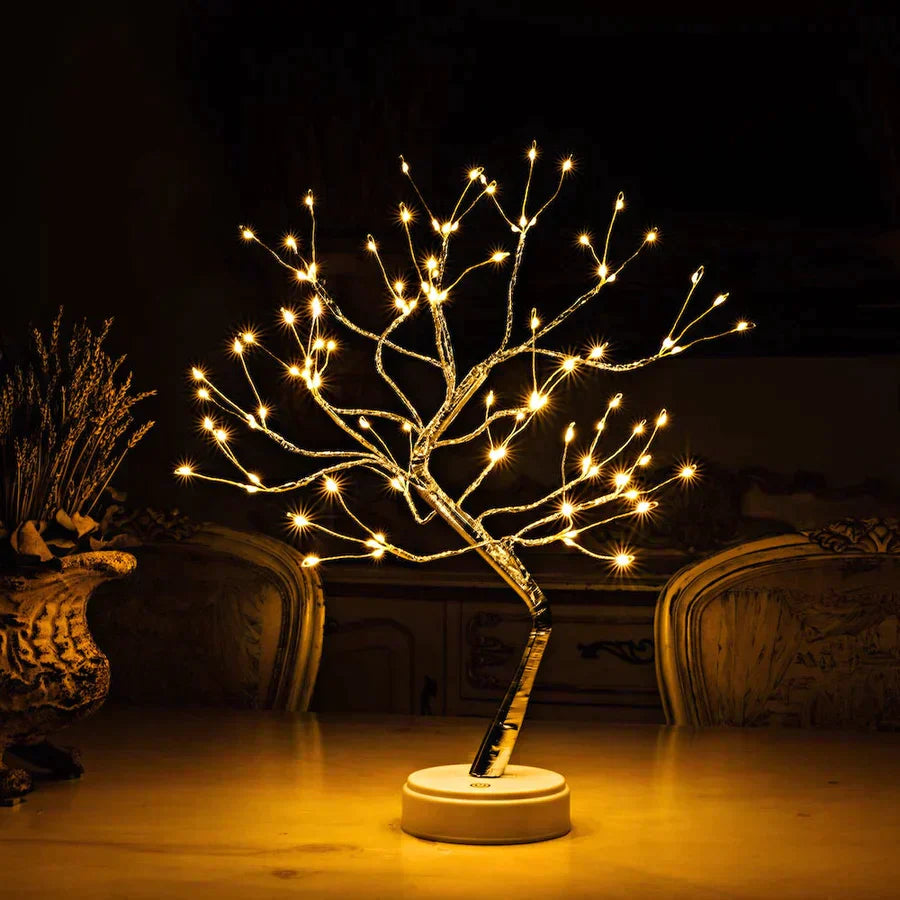 LED Bonsai Tree Light Silver Tabletop Lamp Warm White Fairy Lights — Main Image