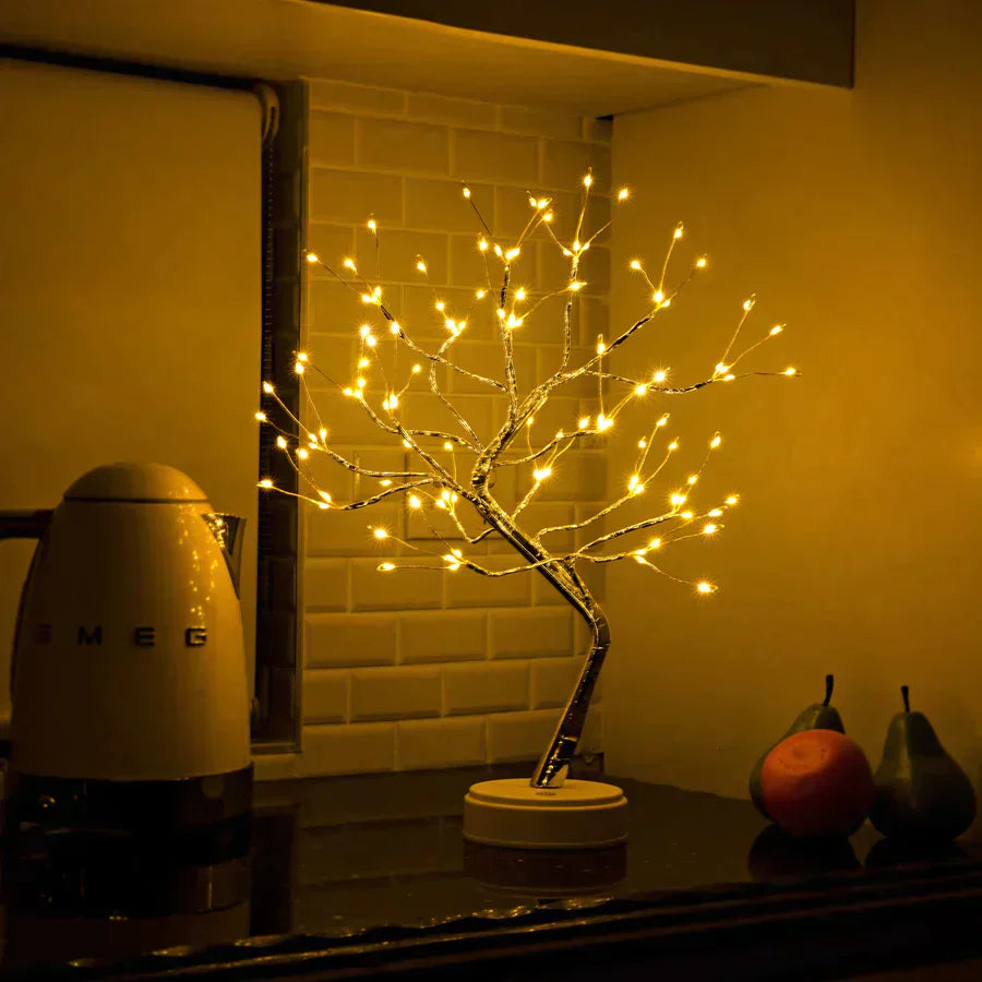 LED Bonsai Tree Light Silver Tabletop Lamp Warm White Fairy Lights — Image 4