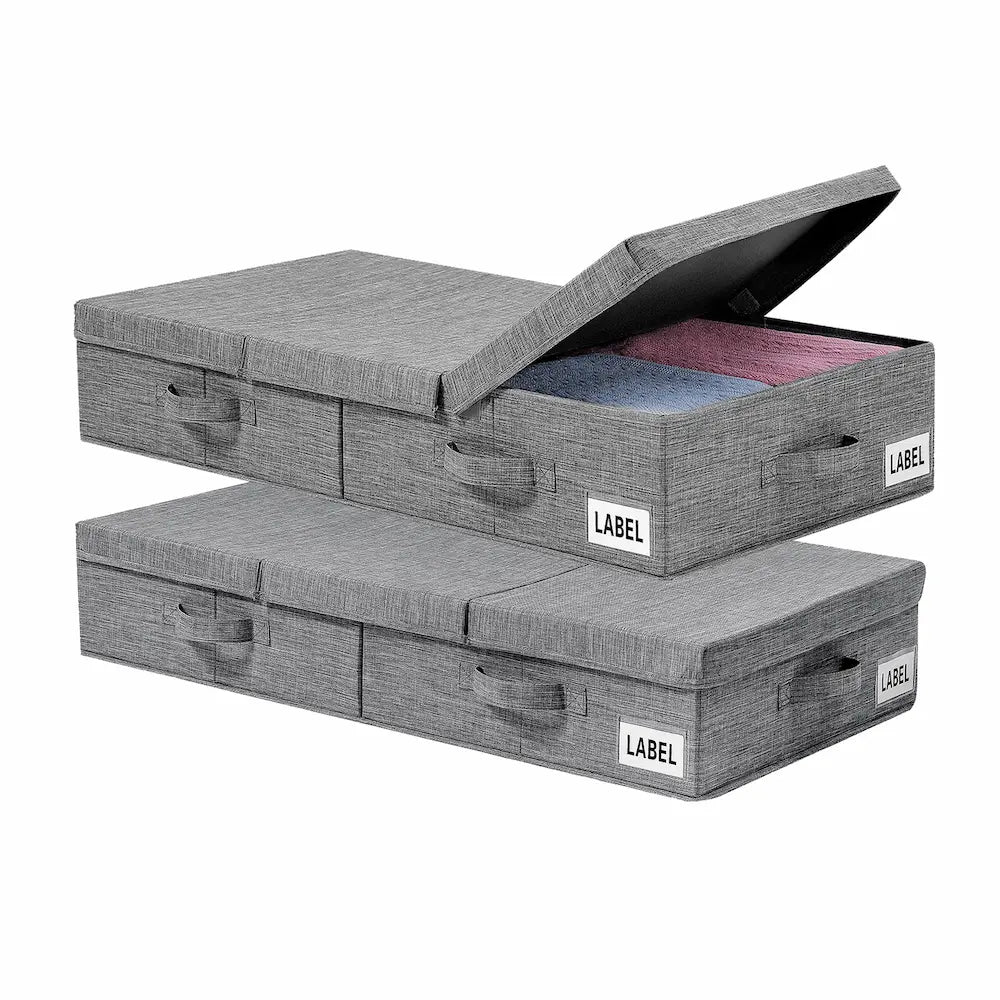 Underbed Storage Organizer Grey Fabric Foldable Box with Lid for Clothes and Blankets — Image 9
