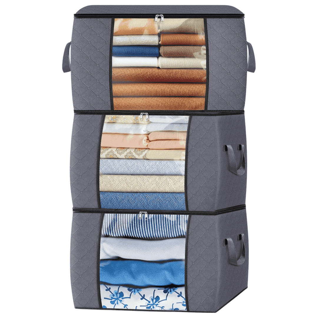 Fab Totes Foldable Storage Bags Large Capacity Organizer with Clear Window and Handles Gray Fabric — Image 10