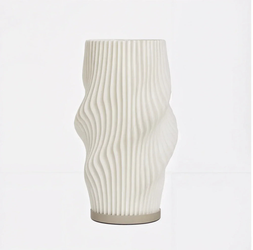 Elegant Wave Design Table Lamp - White Ceramic, Ambient Lighting, 12-inch — Image 2