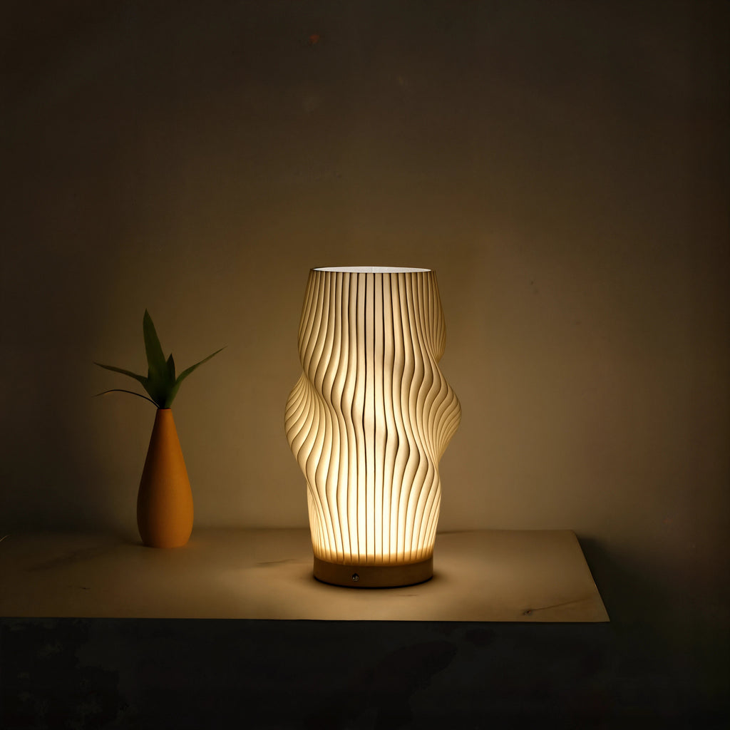 Elegant Wave Design Table Lamp - White Ceramic, Ambient Lighting, 12-inch — Image 3