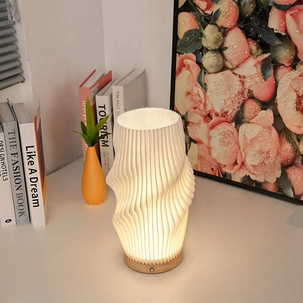 Elegant Wave Design Table Lamp - White Ceramic, Ambient Lighting, 12-inch — Image 4