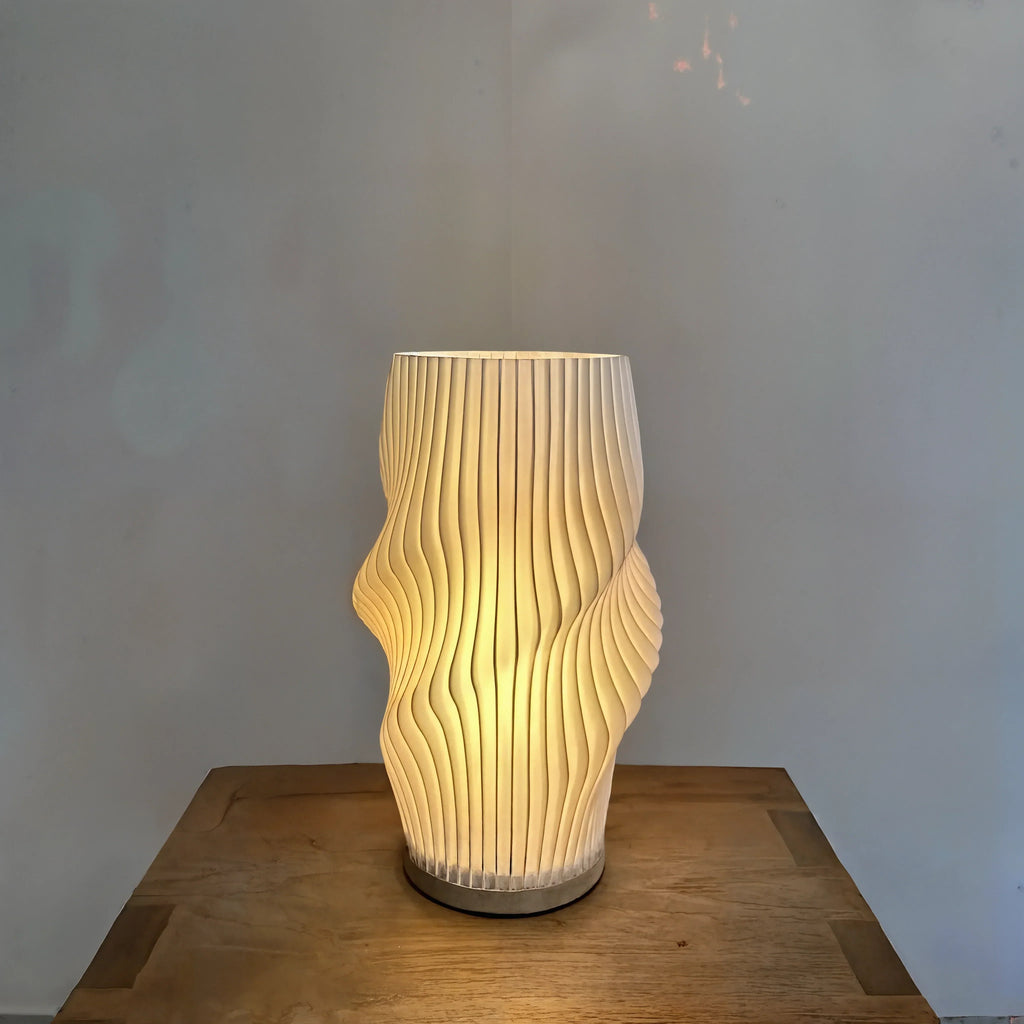 Elegant Wave Design Table Lamp - White Ceramic, Ambient Lighting, 12-inch — Image 5
