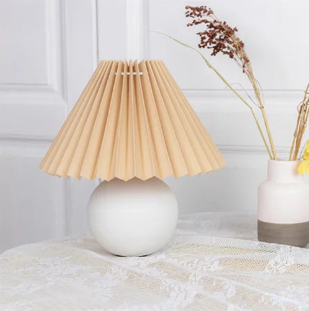 Ceramic Table Lamp with Pleated Fabric Shade, Pink, Modern Home Decor — Image 4