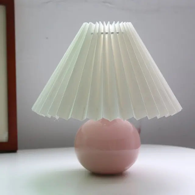 Ceramic Table Lamp with Pleated Fabric Shade, Pink, Modern Home Decor — Image 18