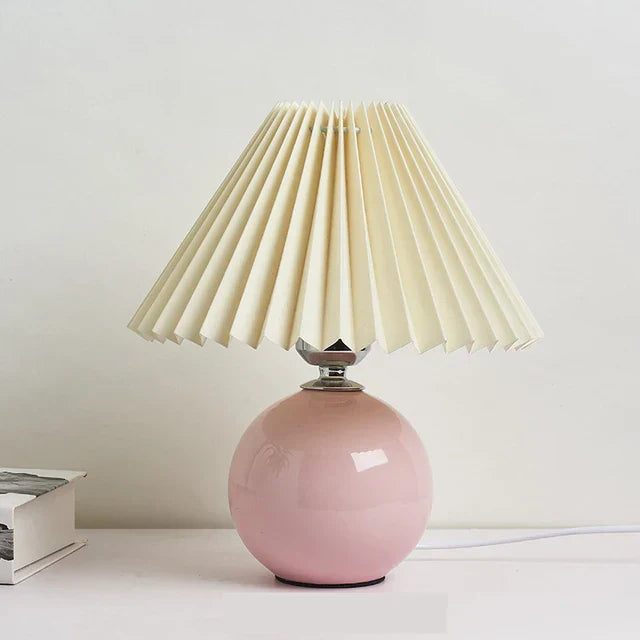 Ceramic Table Lamp with Pleated Fabric Shade, Pink, Modern Home Decor — Image 3