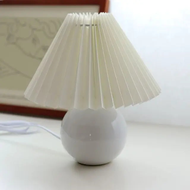 Ceramic Table Lamp with Pleated Fabric Shade, Pink, Modern Home Decor — Image 2