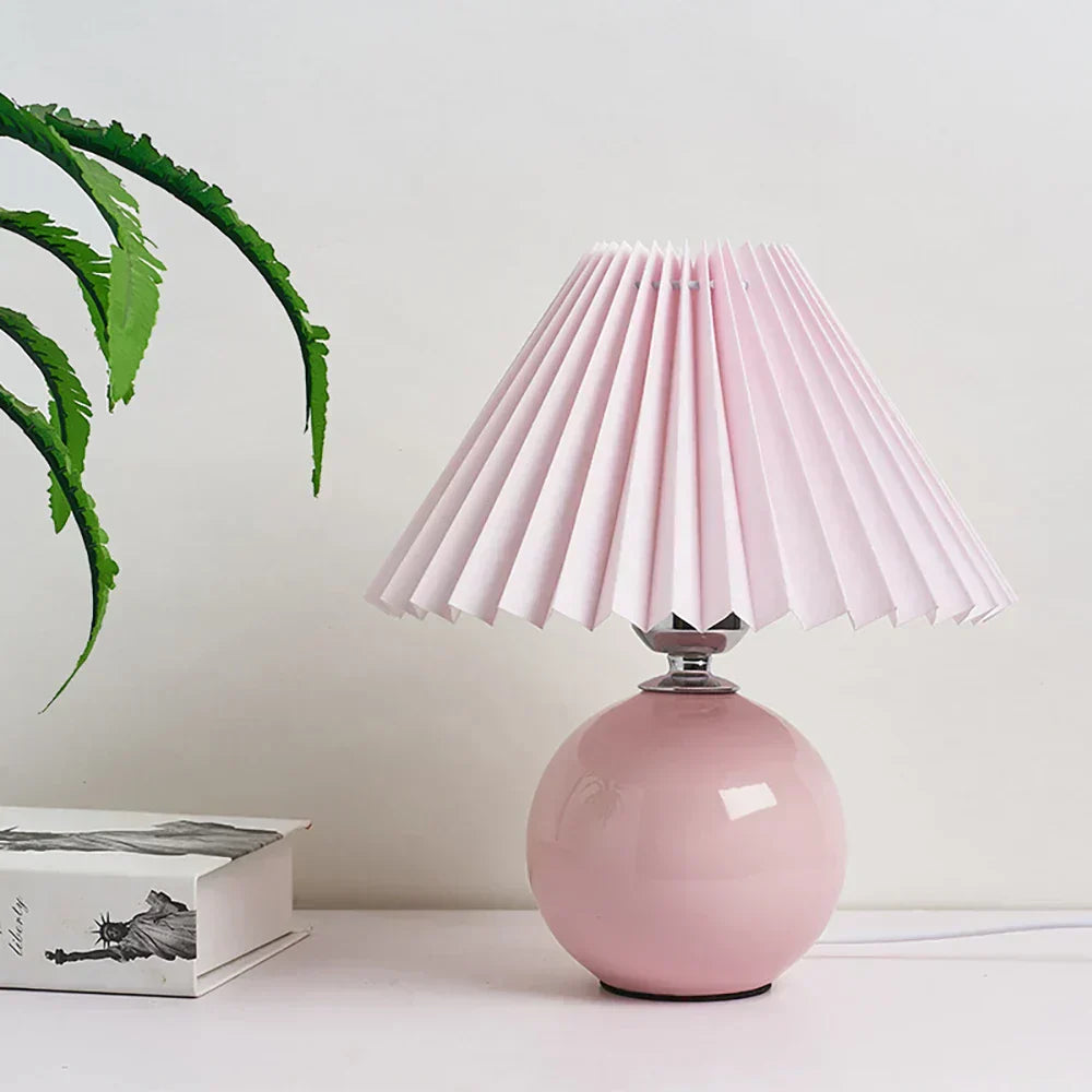 Ceramic Table Lamp with Pleated Fabric Shade, Pink, Modern Home Decor — Main Image