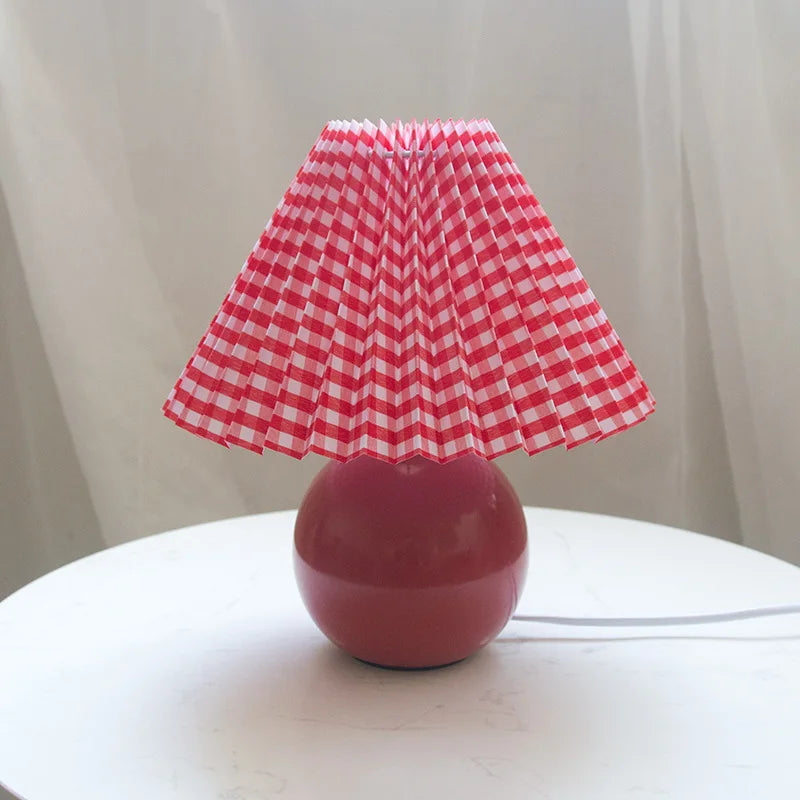 Ceramic Table Lamp with Pleated Fabric Shade, Pink, Modern Home Decor — Image 8