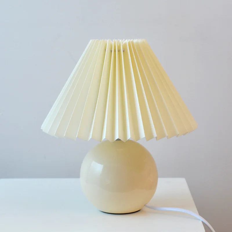 Ceramic Table Lamp with Pleated Fabric Shade, Pink, Modern Home Decor — Image 9