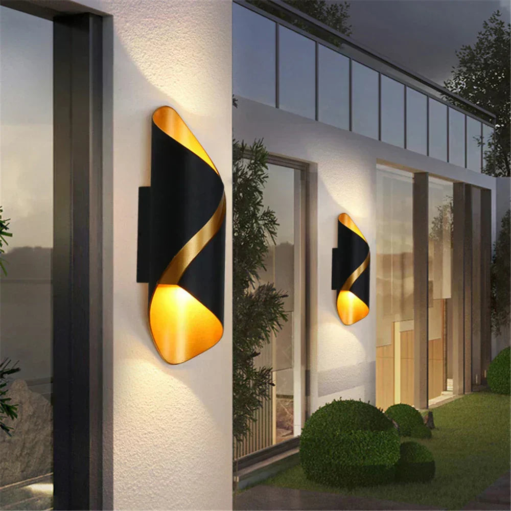 Contemporary Black and Gold Outdoor Wall Light - Waterproof, Elegant Design — Main Image
