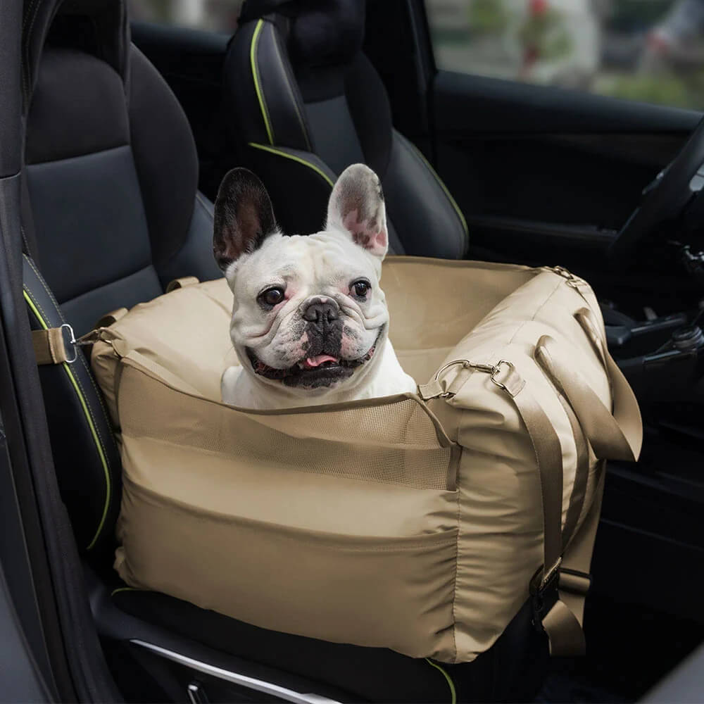 Funny Fuzzy Pet Car Seat Carrier Waterproof Nylon Mesh Beige Medium Dogs — Main Image