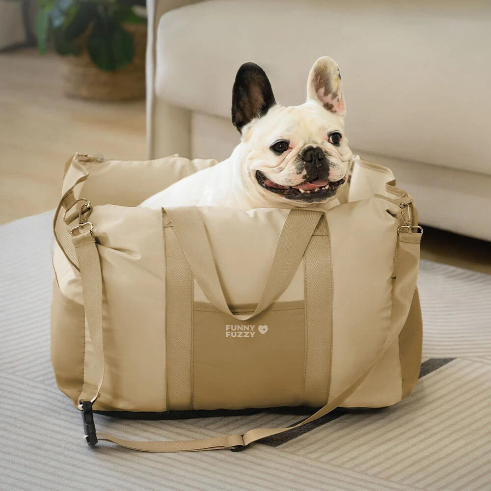 Funny Fuzzy Pet Car Seat Carrier Waterproof Nylon Mesh Beige Medium Dogs — Image 10