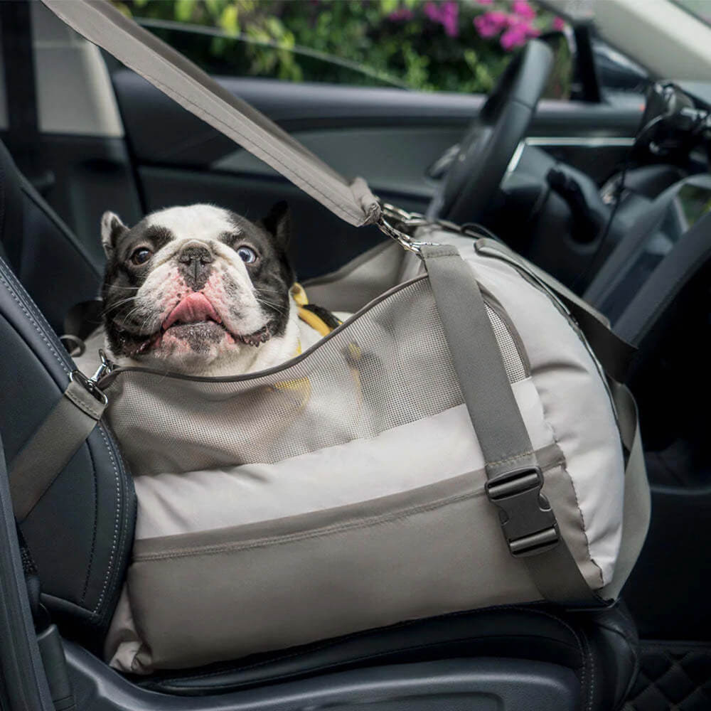 Funny Fuzzy Pet Car Seat Carrier Waterproof Nylon Mesh Beige Medium Dogs — Image 14